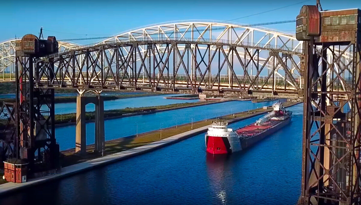 A raised bridge near the Soo Locks in Sault Saint Marie