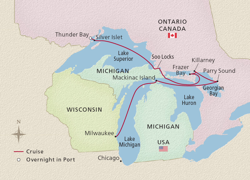 Viking Expeditions Great Lakes Explorer Itinerary Map