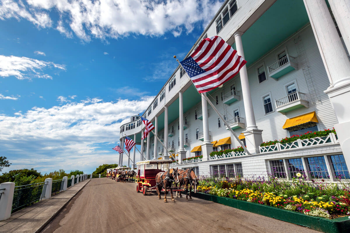 Horse and Carriage in front of the Grand Hotel, Mackinac Island, Michigan