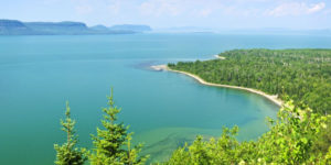 Overlooking a Great Lake with shoreline in the foreground