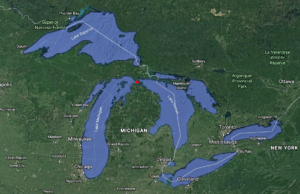 Mackinac Island on map of Great Lakes