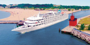 The Pearl Mist leaving Muskegon, Michigan, sailing into Lake Michigan