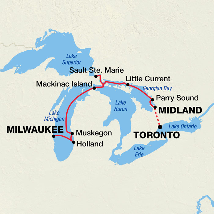 Great Lakes cruise itinerary map