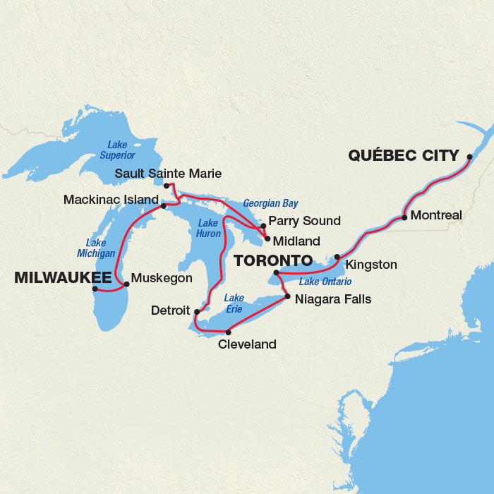 St. Lawrence Seaway and Great Lakes Itinerary map