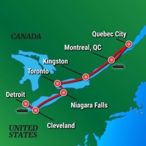 French Canada and Great Lakes itinerary map